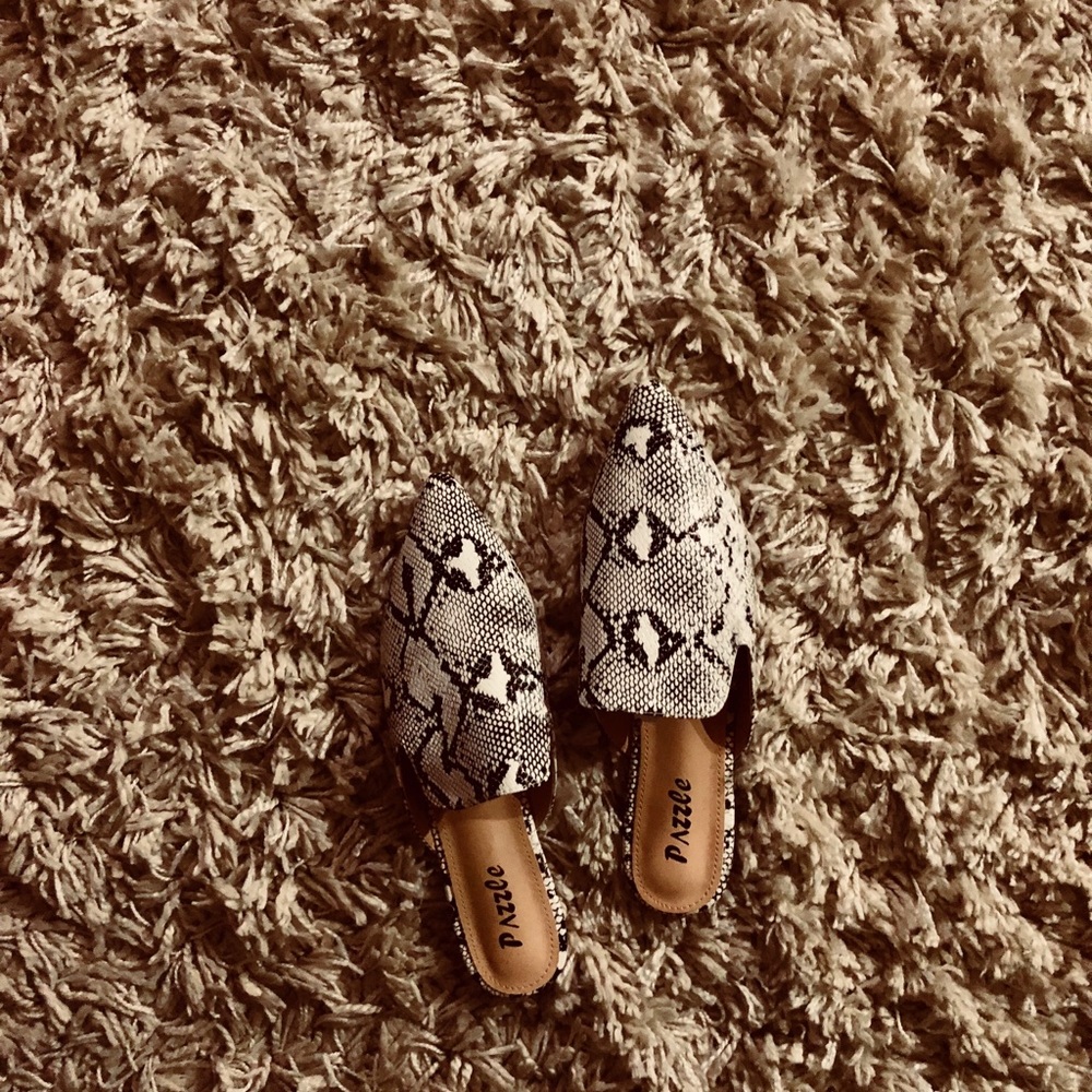 Brand new Snakeskin Mules. Fit more like size 10